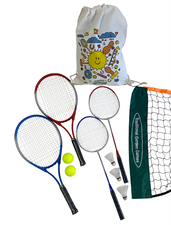 2 Player Badminton & Tennis Set with 3m Net Traditional Garden Games